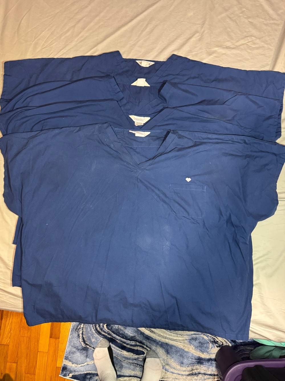 Men's Blue V-Neck Short Sleeve Scrub Top with Chest Pocket QTY 4